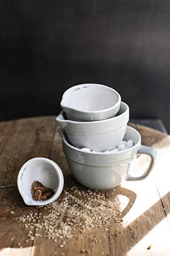 Creative Co-Op Batter Bowl Shaped Measuring Cups in Greys (Set of 4 Sizes) | Vintage-Style Stoneware with V-Spout, Stackable & Dishwasher Safe thumbnail 4