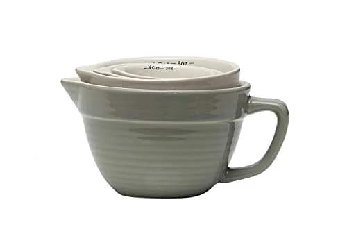 Creative Co-Op Batter Bowl Shaped Measuring Cups in Greys (Set of 4 Sizes) | Vintage-Style Stoneware with V-Spout, Stackable & Dishwasher Safe thumbnail 2
