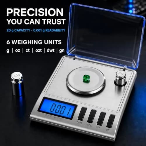 Smart Weigh GEM20 Milligram Jewelry Scale 20g x 0.001g | Precision Digital Scale with USB-C & AAA Power thumbnail 7
