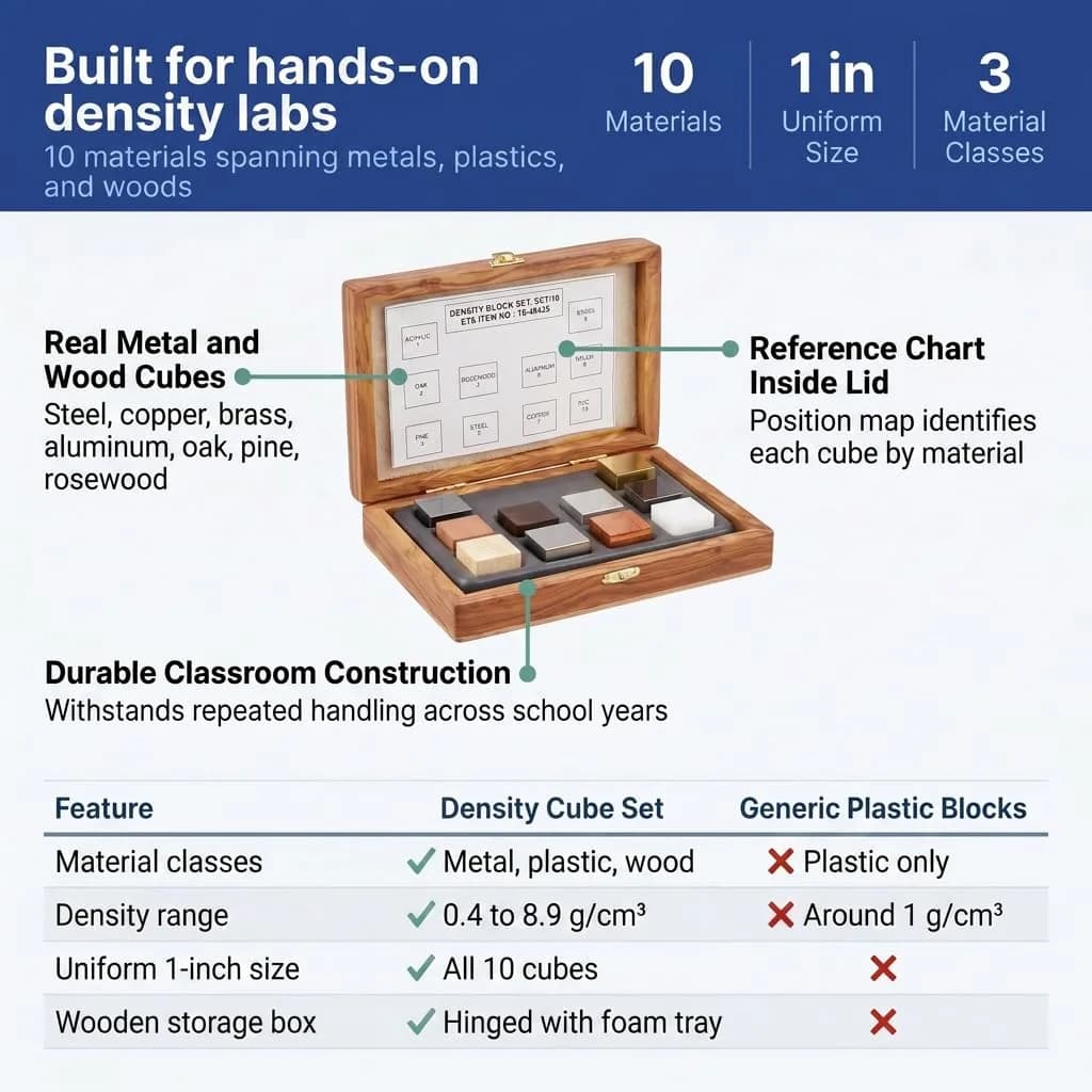 United Scientific Density Cube Set, 10 Materials Physics Blocks, 1 Inch | Educational Science Kit for Students - view 6