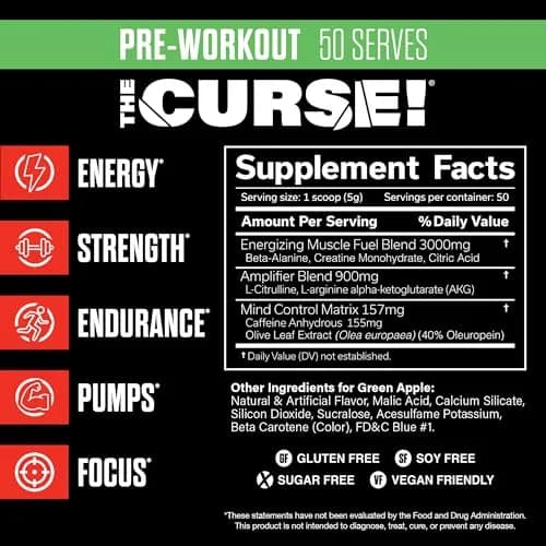 JNX The Curse! Pre Workout Powder with Creatine, Green Apple | High Stim Energy & Intense Focus (50 Servings) thumbnail 2
