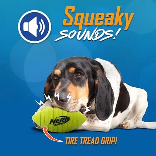 Nerf Dog Blitz Squeak Football 17.8 cm (7 Inch) | Durable Rubber Dog Toy for Medium and Large Breeds thumbnail 2