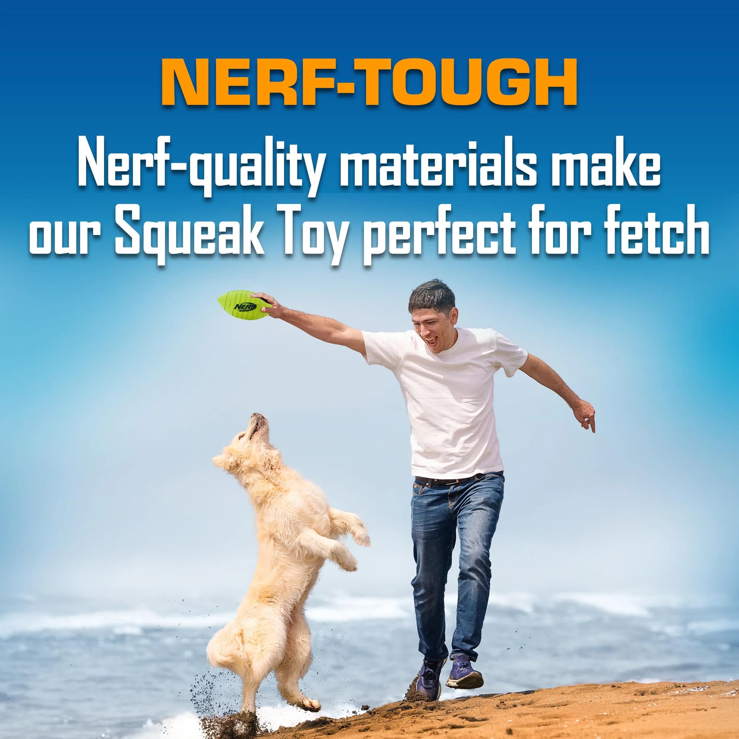 Nerf Dog Blitz Squeak Football 17.8 cm (7 Inch) | Durable Rubber Dog Toy for Medium and Large Breeds - view 4