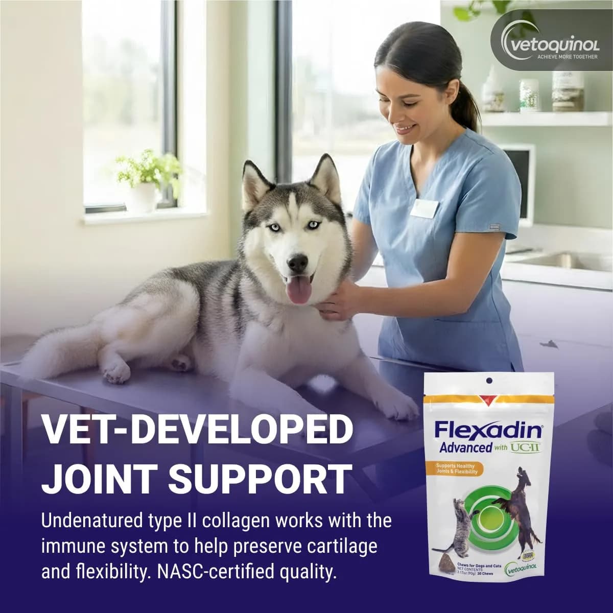 Vetoquinol Flexadin Advanced Hip and Joint Supplement for Dogs & Cats with Undenatured Collagen, 30 Soft Chews | Vet-Approved Formula for Joint Support - view 3