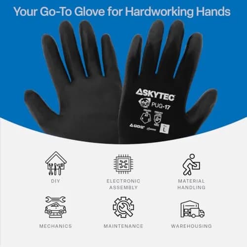 Global Glove PUG-17-L-12 Gloves Black Nylon Large | Reliable Hand & Arm Protection thumbnail 7