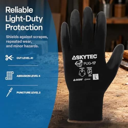 Global Glove PUG-17-L-12 Gloves Black Nylon Large | Reliable Hand & Arm Protection thumbnail 3