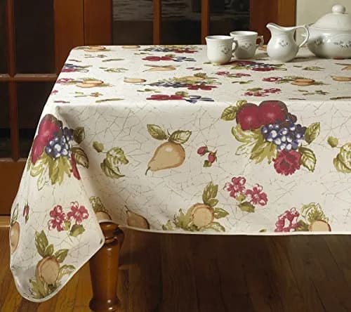 Violet Linen European Paradise Fruits Vintage Design Printed Tablecloth 60" x 84" | Rustic Floral Style thumbnail 1