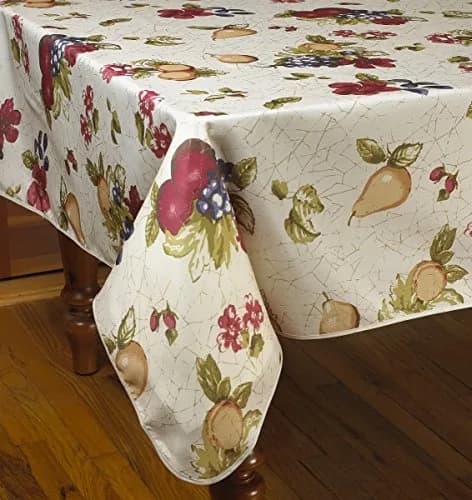 Violet Linen European Paradise Fruits Vintage Design Printed Tablecloth 60" x 84" | Rustic Floral Style thumbnail 2