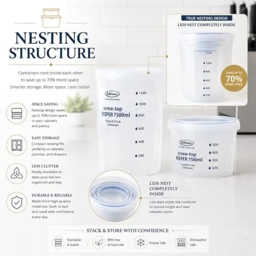 Lustroware Airtight Food Storage Containers with Lids, Set of 3 (17oz, 34oz, 50.7oz) | Nestable BPA-Free Canisters for Pantry Organization thumbnail 4