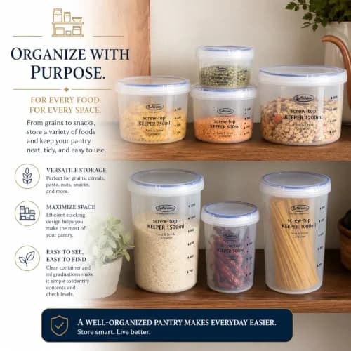 Lustroware Airtight Food Storage Containers with Lids, Set of 3 (17oz, 34oz, 50.7oz) | Nestable BPA-Free Canisters for Pantry Organization thumbnail 9
