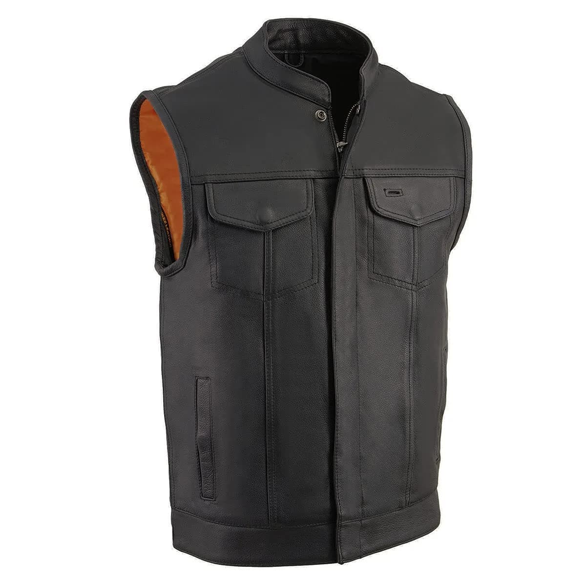 Milwaukee Leather SH2036 Men's Black Club Style Open Neck Leather Vest - X-Large | Durable Full-Grain Leather, Concealed Carry, Snug Fit — X-Large