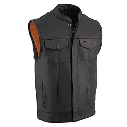 Milwaukee Leather SH2036 Men's Black Club Style Open Neck Leather Vest - X-Large | Durable Full-Grain Leather, Concealed Carry, Snug Fit thumbnail 1