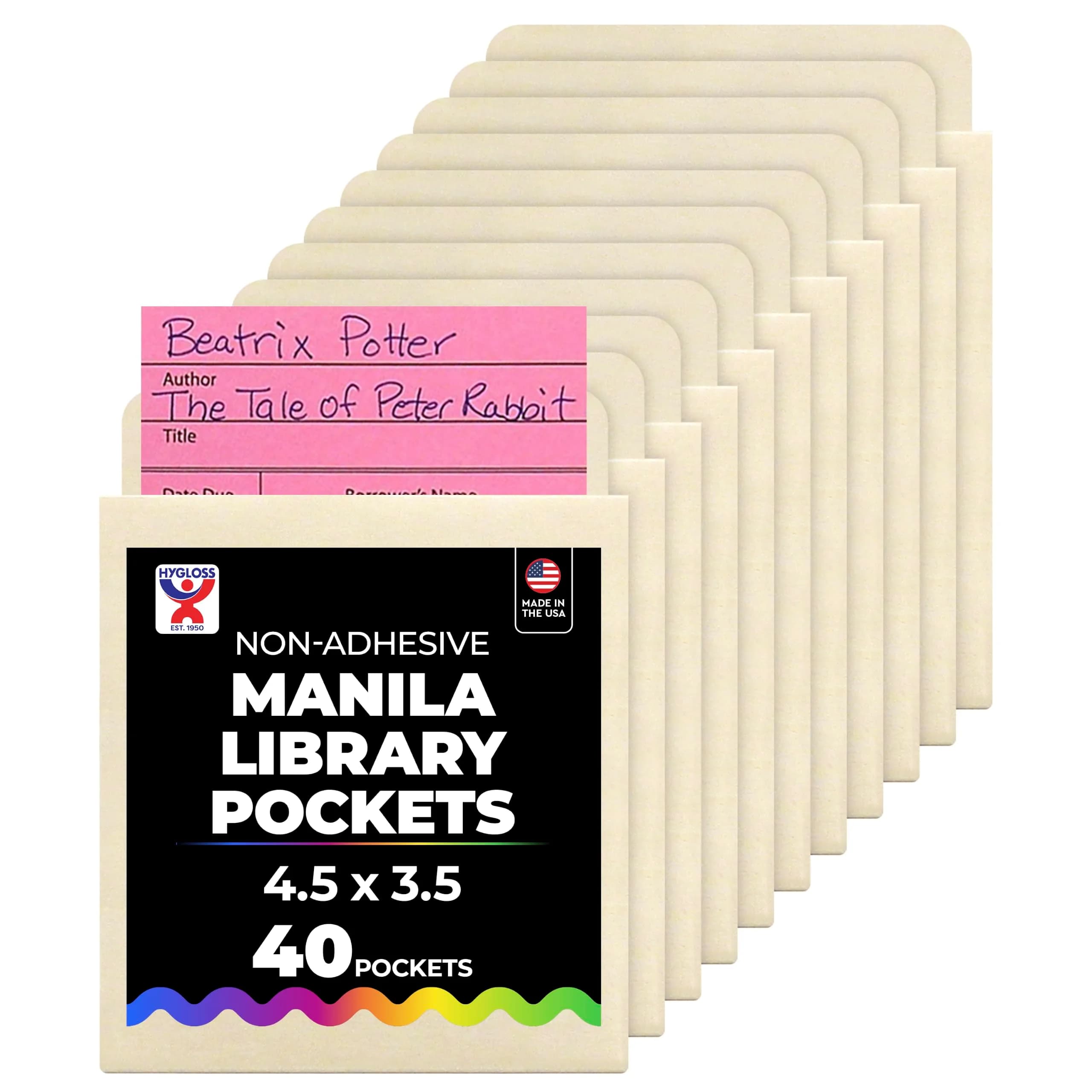 Hygloss Manila Library Pockets – Non-Adhesive Envelopes 4.5 x 3.5 Inches | Durable, Made in USA — Deep Low Back 4.5 x 3.5