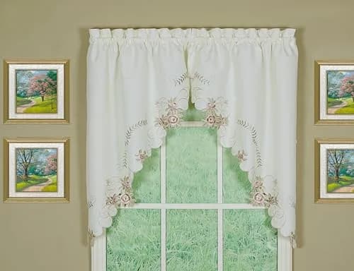 Today's Curtain Verona Reverse Embroidery Swag Window Tier 38cm (15in) x 60cm (24in) | Light-Filtering Polyester thumbnail 1