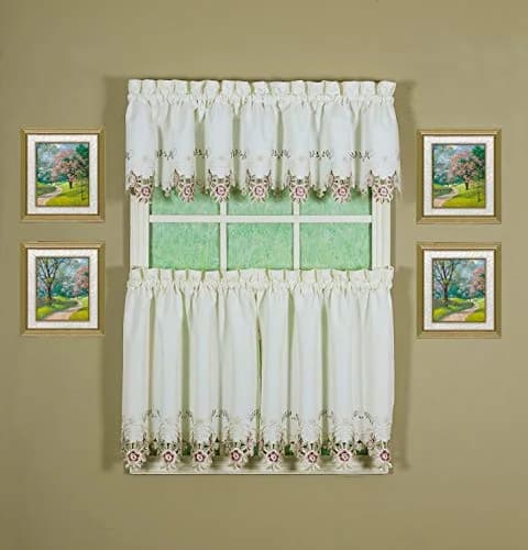 Today's Curtain Verona Reverse Embroidery Tier 60"W x 30"L (152cm x 76cm) | Classic Ecru/Rose Window Tier thumbnail 4