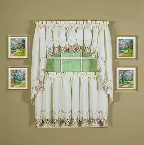 Today's Curtain Verona Reverse Embroidery Tier 60"W x 30"L (152cm x 76cm) | Classic Ecru/Rose Window Tier thumbnail 5