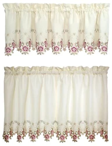 Today's Curtain Verona Reverse Embroidery Tier 60"W x 30"L (152cm x 76cm) | Classic Ecru/Rose Window Tier thumbnail 1