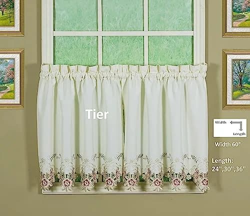 Today's Curtain Verona Reverse Embroidery Tier 60"W x 30"L (152cm x 76cm) | Classic Ecru/Rose Window Tier thumbnail 2