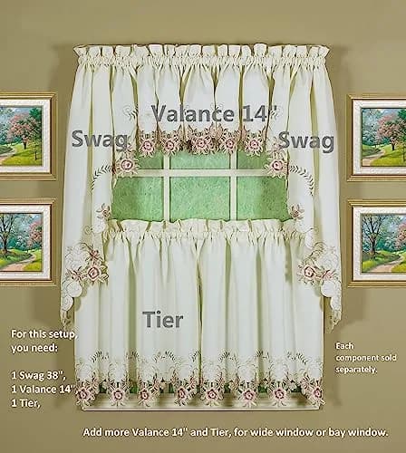 Today's Curtain Verona Reverse Embroidery Valance 156 cm (60"W x 14"L) | Classic Ecru/Rose Window Valance thumbnail 4