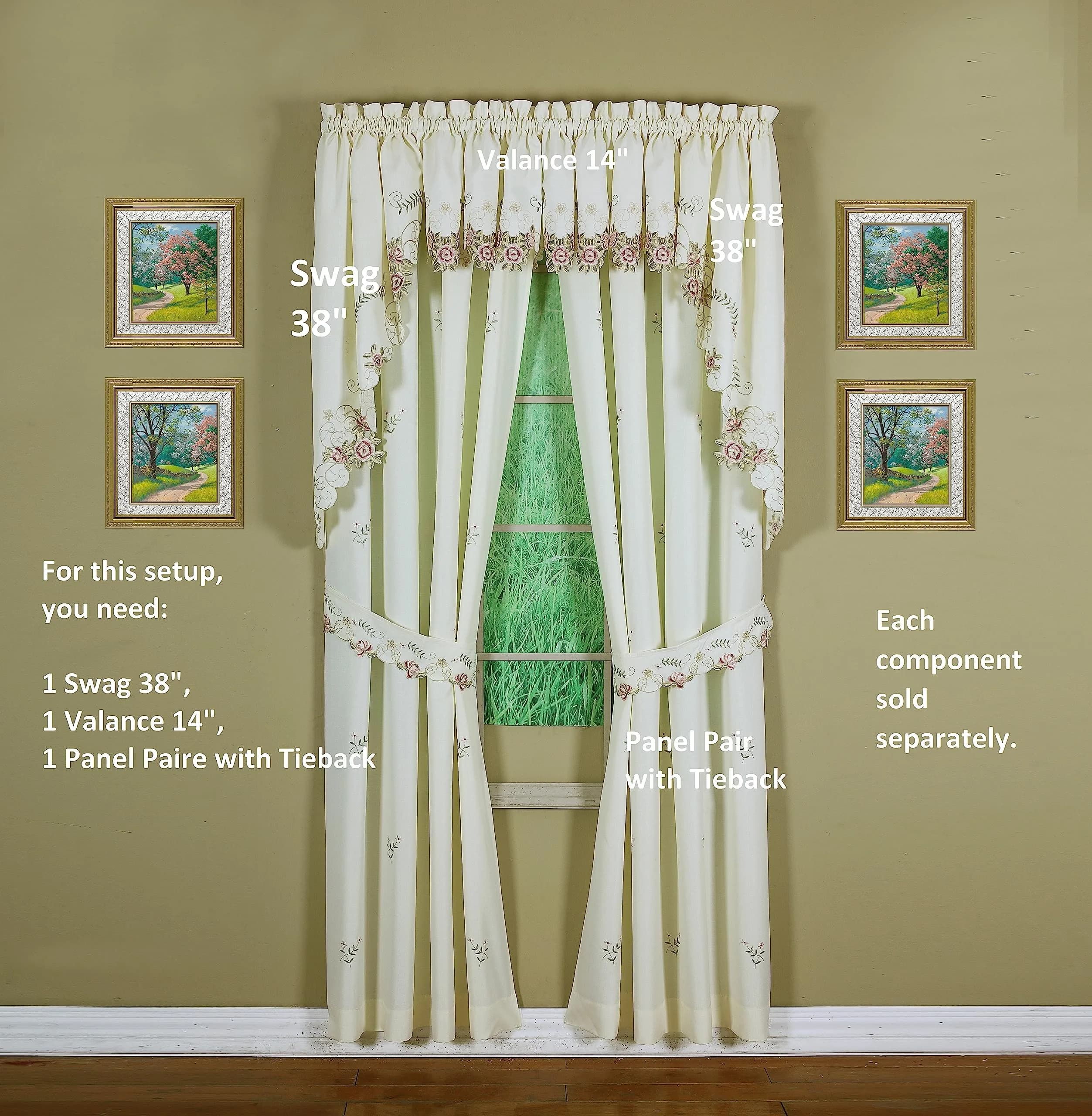 Today's Curtain Verona Reverse Embroidery Valance 156 cm (60"W x 14"L) | Classic Ecru/Rose Window Valance - view 5