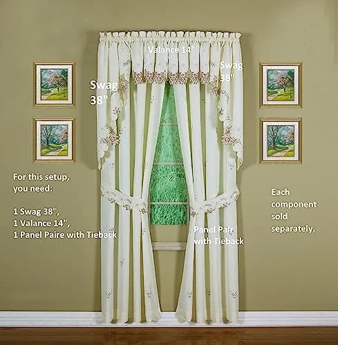 Today's Curtain Verona Reverse Embroidery Valance 156 cm (60"W x 14"L) | Classic Ecru/Rose Window Valance thumbnail 5