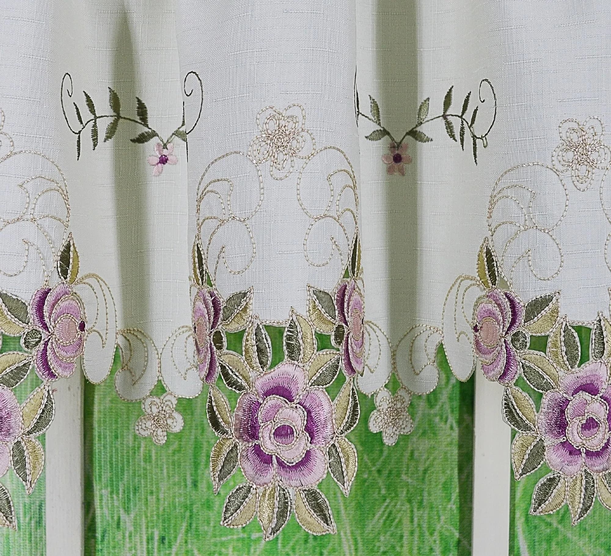 Today's Curtain Verona Reverse Embroidery Valance 156 cm (60"W x 14"L) | Classic Ecru/Rose Window Valance - view 6