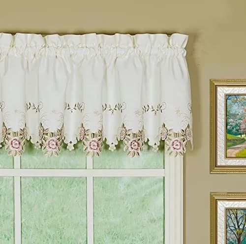 Today's Curtain Verona Reverse Embroidery Valance 156 cm (60"W x 14"L) | Classic Ecru/Rose Window Valance thumbnail 1