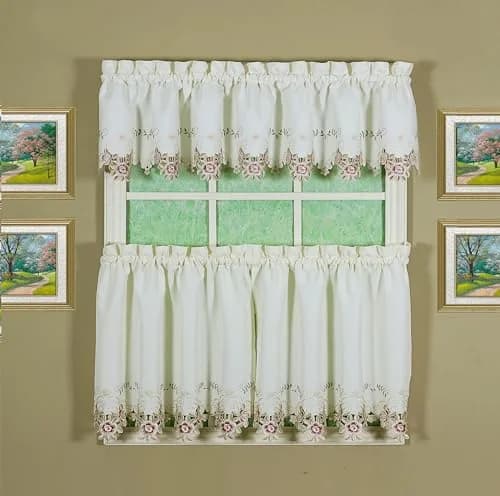 Today's Curtain Verona Reverse Embroidery Valance 156 cm (60"W x 14"L) | Classic Ecru/Rose Window Valance thumbnail 7