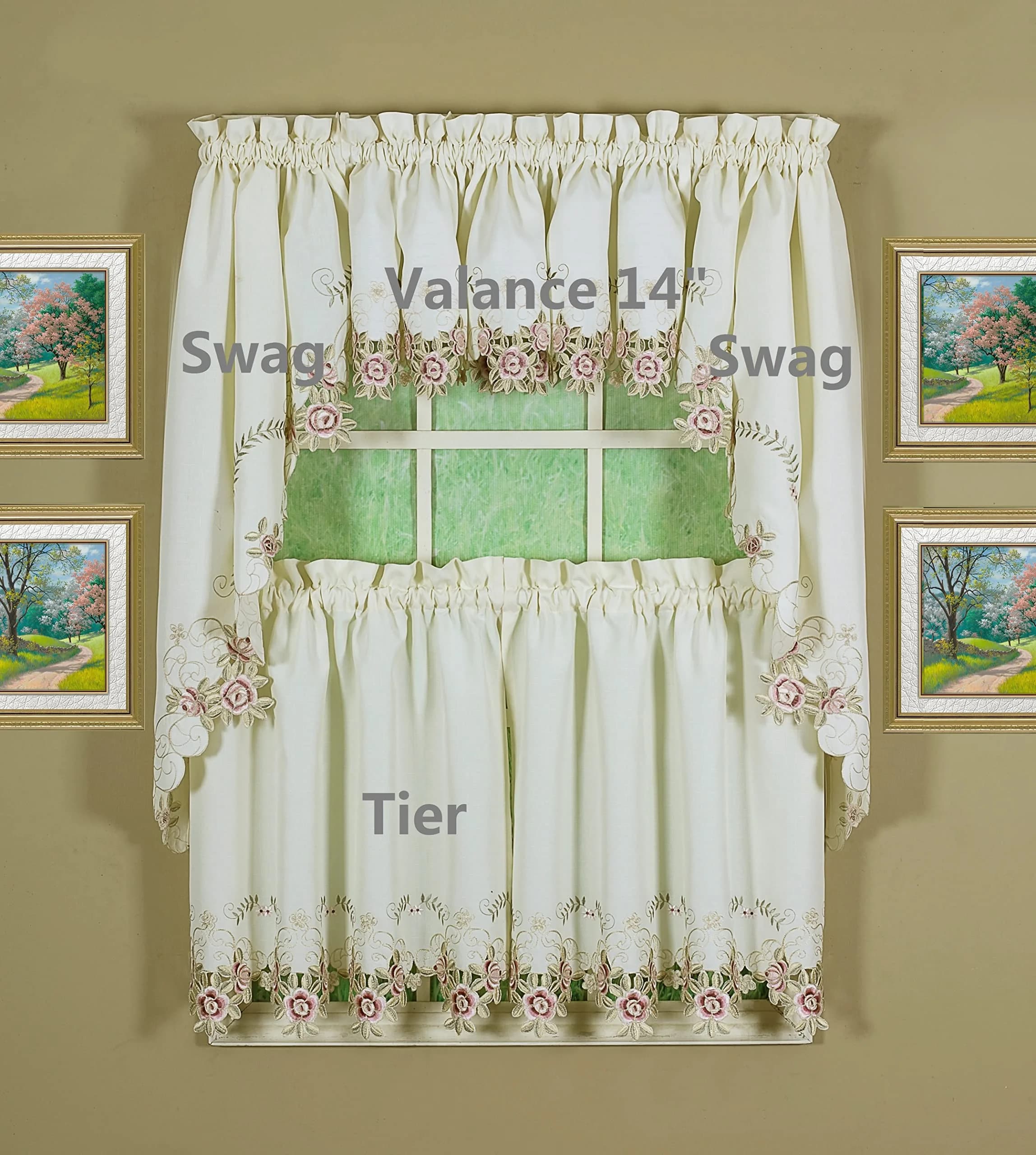 Today's Curtain Verona Reverse Embroidery Valance 156 cm (60"W x 14"L) | Classic Ecru/Rose Window Valance - view 8