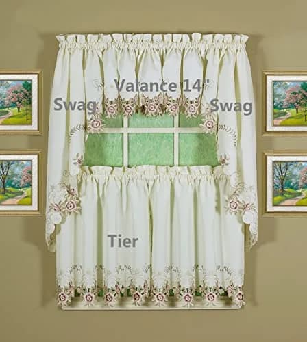 Today's Curtain Verona Reverse Embroidery Valance 156 cm (60"W x 14"L) | Classic Ecru/Rose Window Valance thumbnail 8