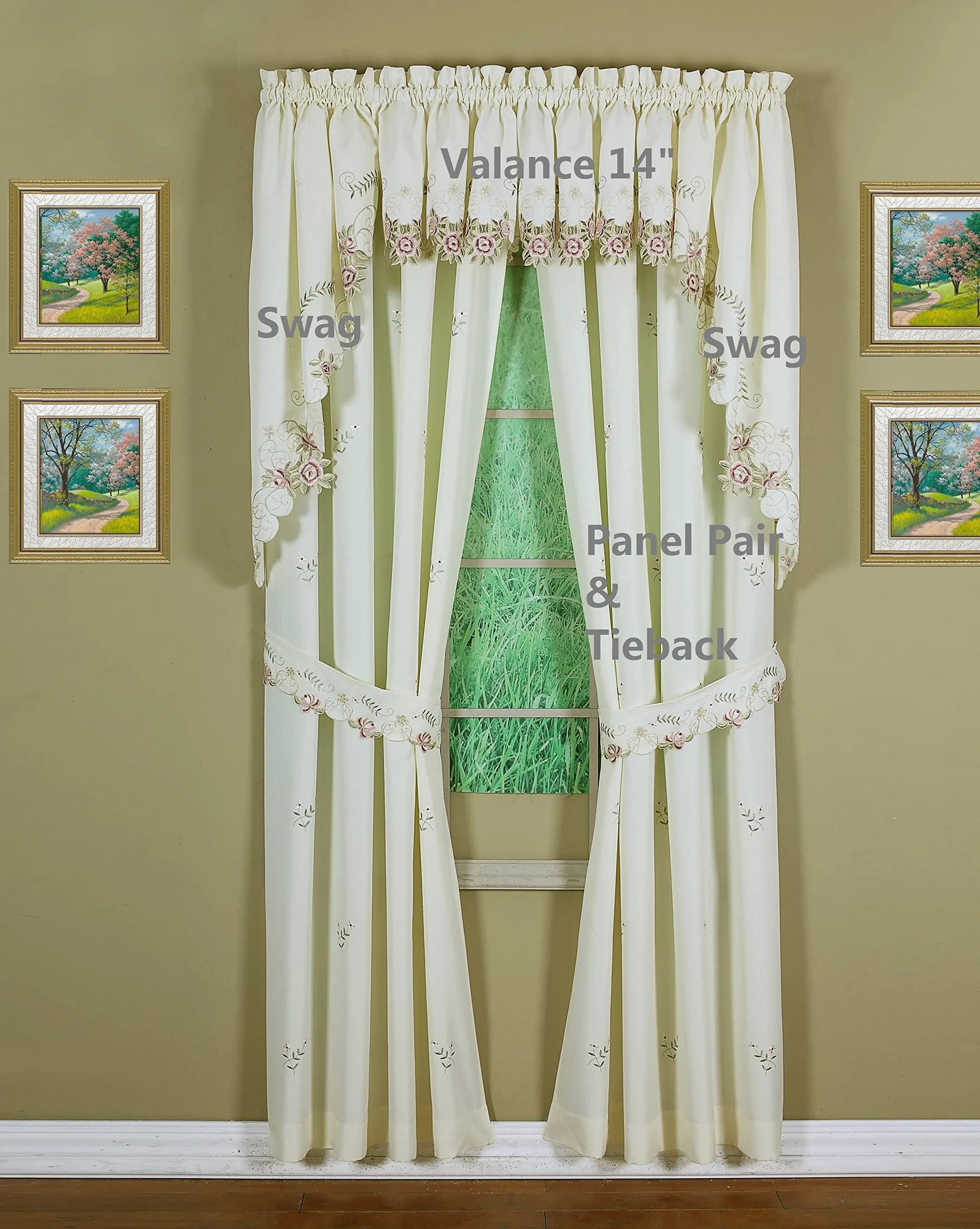 Today's Curtain Verona Reverse Embroidery Valance 156 cm (60"W x 14"L) | Classic Ecru/Rose Window Valance - view 9