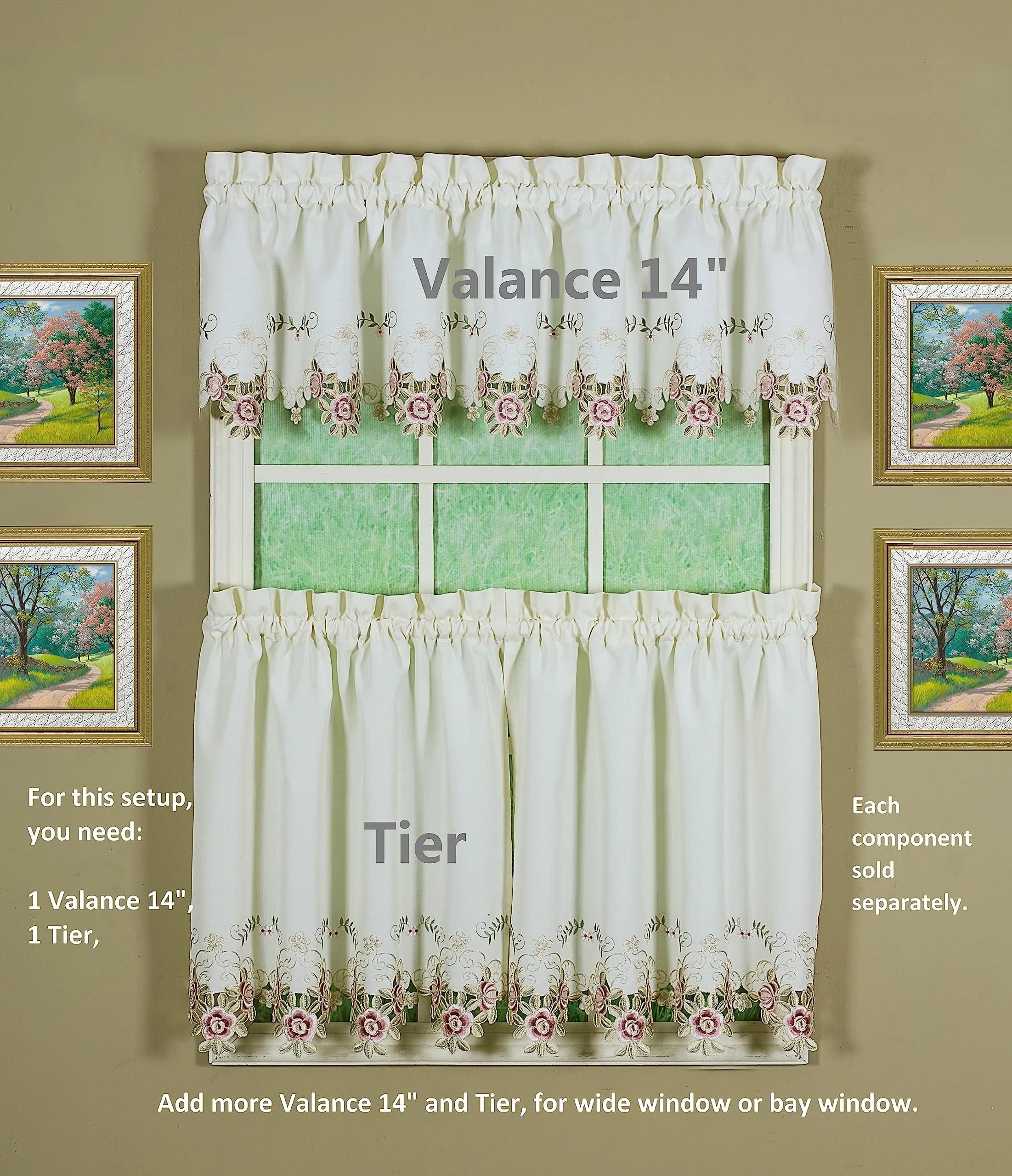 Today's Curtain Verona Reverse Embroidery Valance 156 cm (60"W x 14"L) | Classic Ecru/Rose Window Valance - view 3