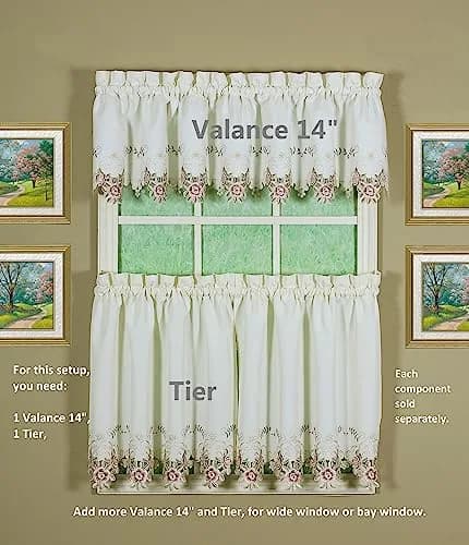 Today's Curtain Verona Reverse Embroidery Valance 156 cm (60"W x 14"L) | Classic Ecru/Rose Window Valance thumbnail 3