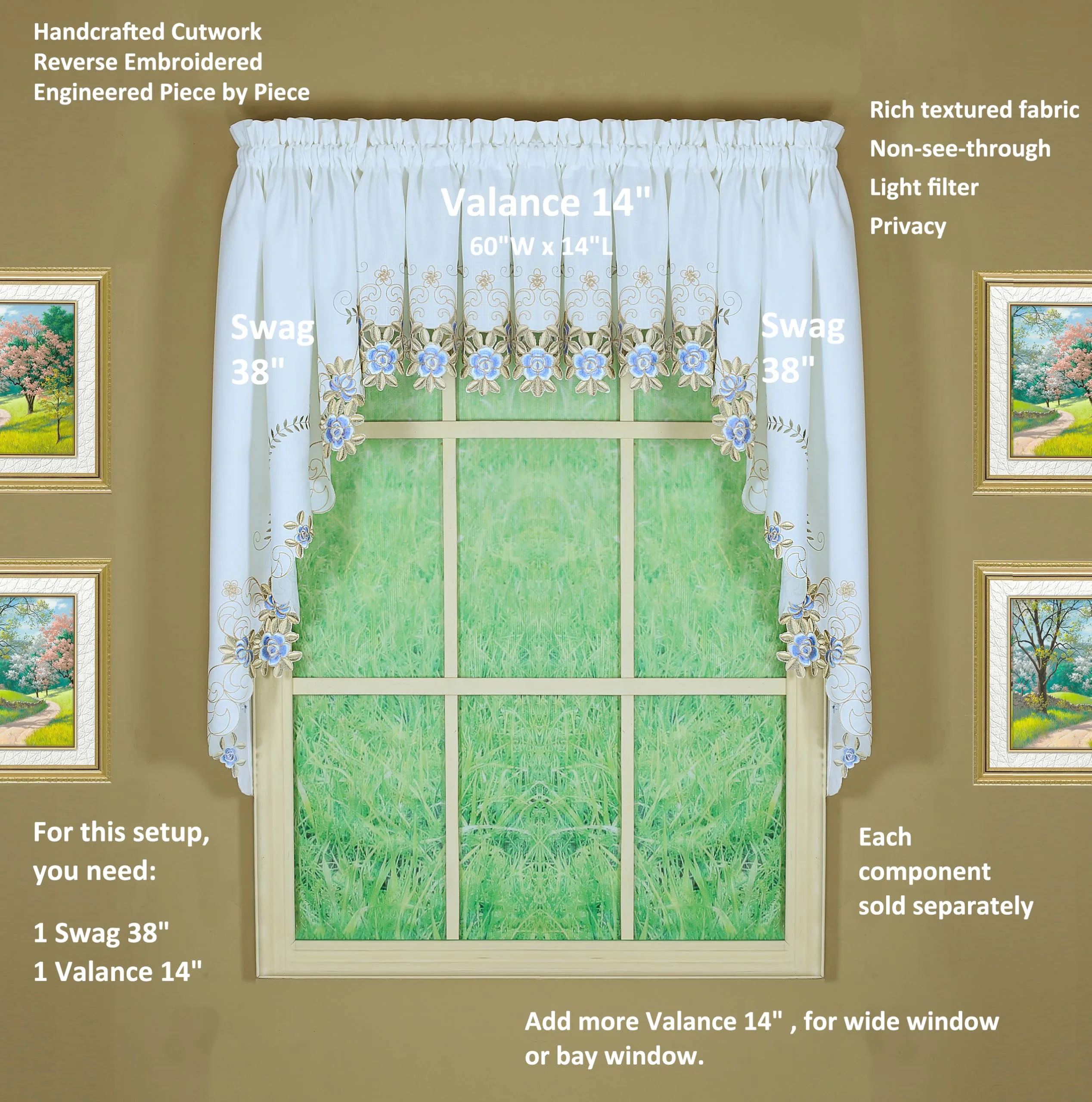 Today's Curtain Verona Reverse Embroidery Valance 36cm (14") | Light-Filtering Window Topper - view 5
