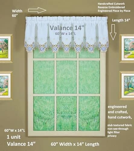 Today's Curtain Verona Reverse Embroidery Valance 36cm (14") | Light-Filtering Window Topper thumbnail 2