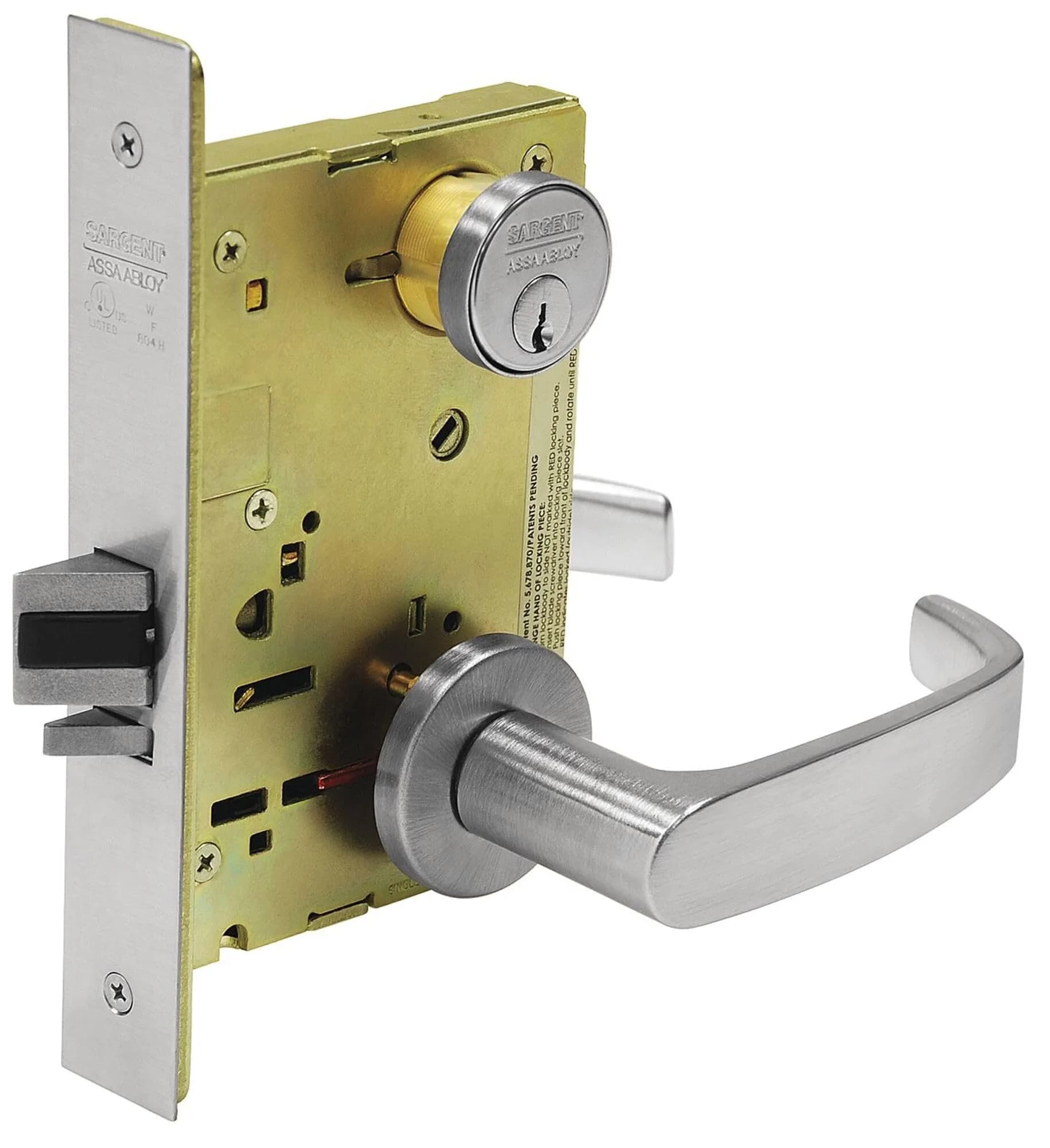 Sargent 8200 Series Satin Chrome Plated Classroom Mortise Lock with L Lever, LN Rose Trim (Pack of 1) | Heavy Duty Security Lock, Easy Install