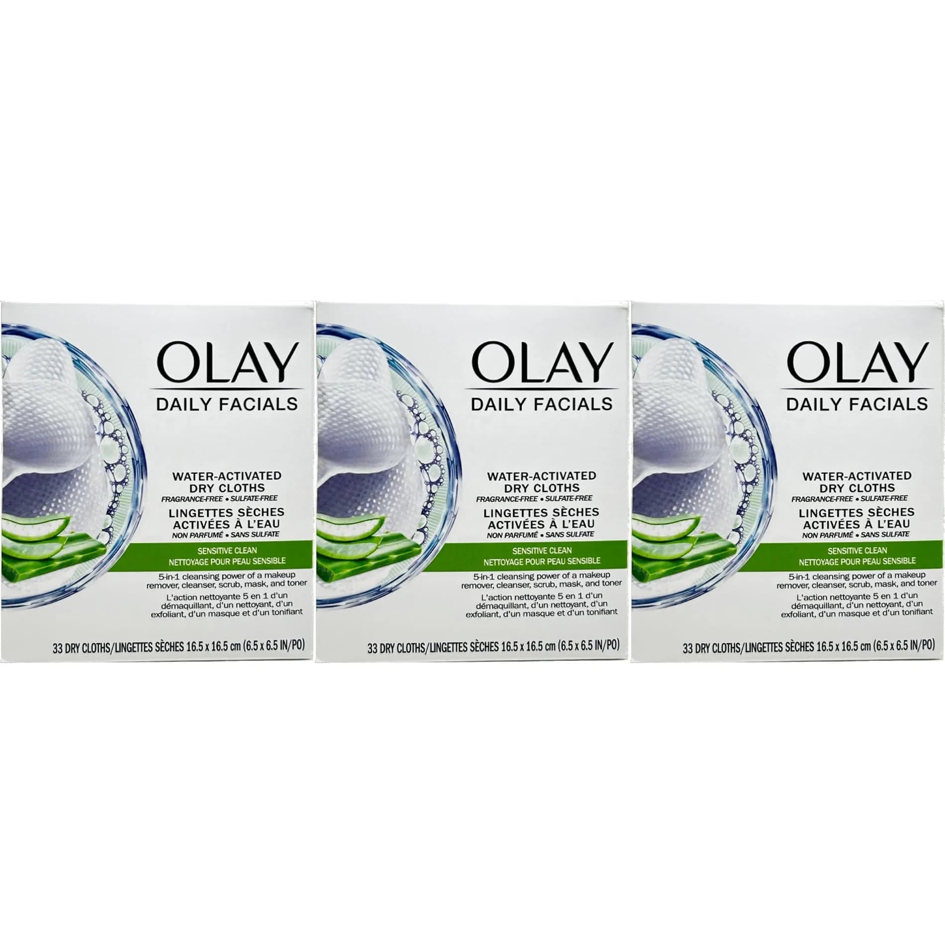 Olay Daily Gentle Clean 5-in-1 Water Activated Cleansing Cloths for Sensitive Skin, 99 Count (3 Packs) | Gentle Daily Cleanser — WHITE