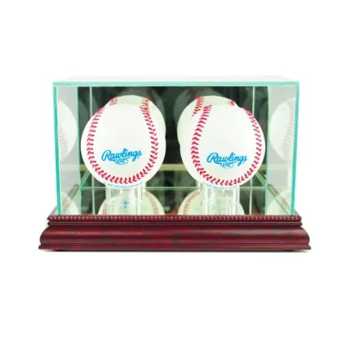 Perfect Cases MLB Double Baseball Glass Display Case Cherry | UV Protected, Real Wood Molding, Made in USA thumbnail 1