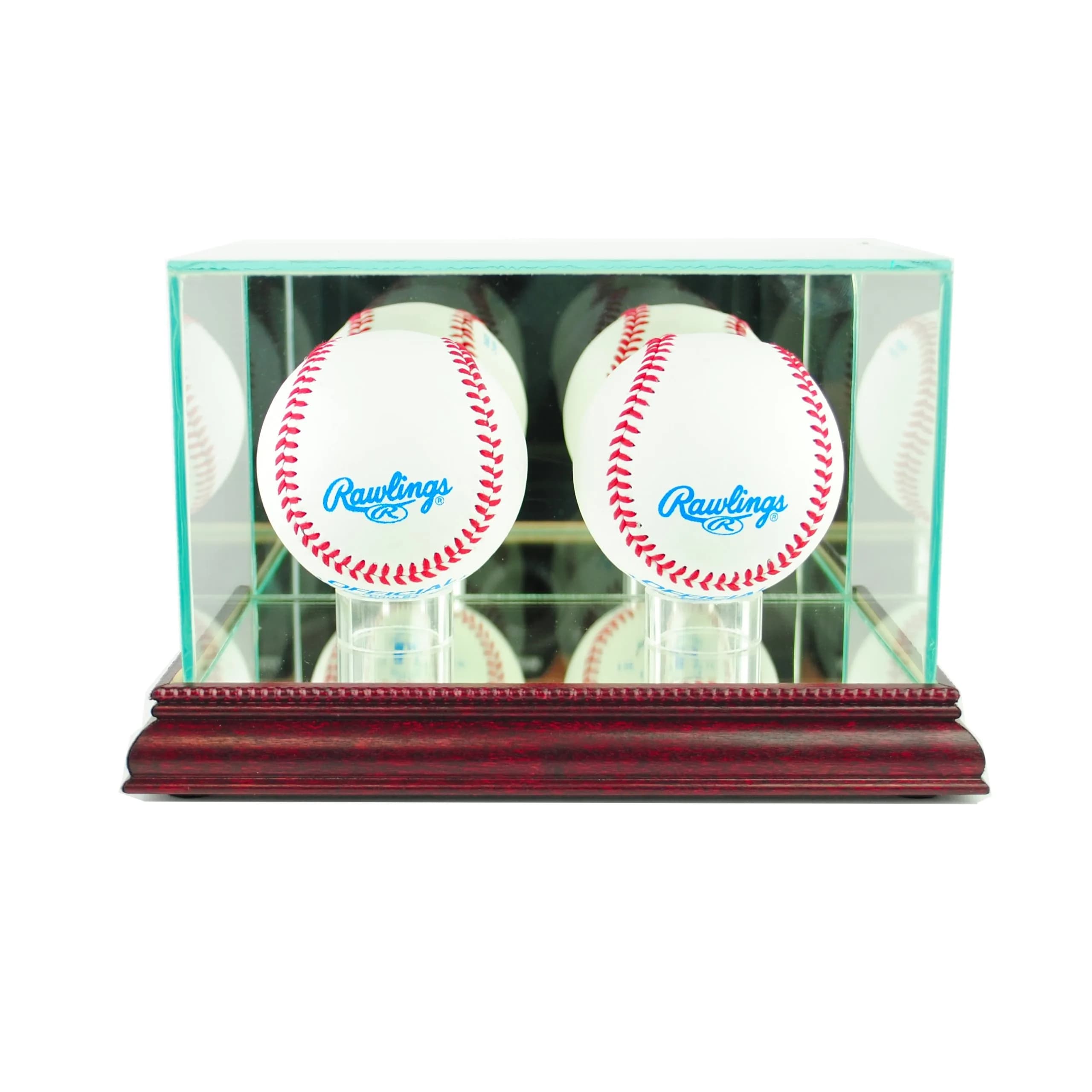 Perfect Cases MLB Double Baseball Glass Display Case Cherry | UV Protected, Real Wood Molding, Made in USA - main product image