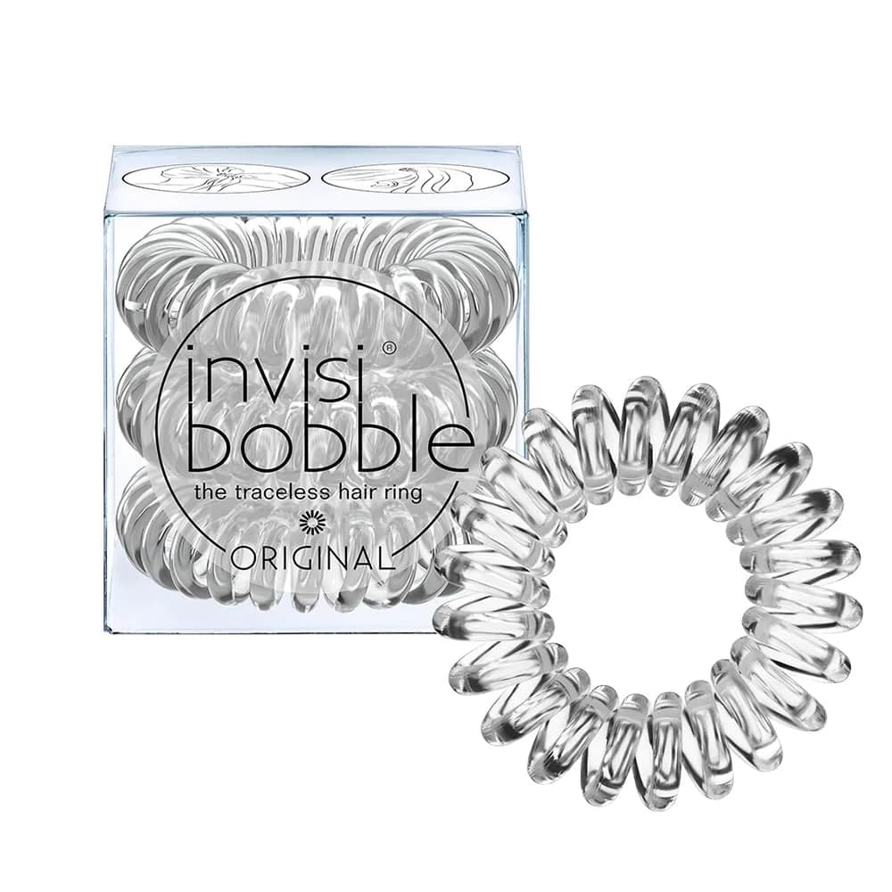 invisibobble Original Traceless Spiral Hair Ties Crystal Clear 3 Count (Pack of 1) | No-Crease, Strong Grip — Crystal Clear