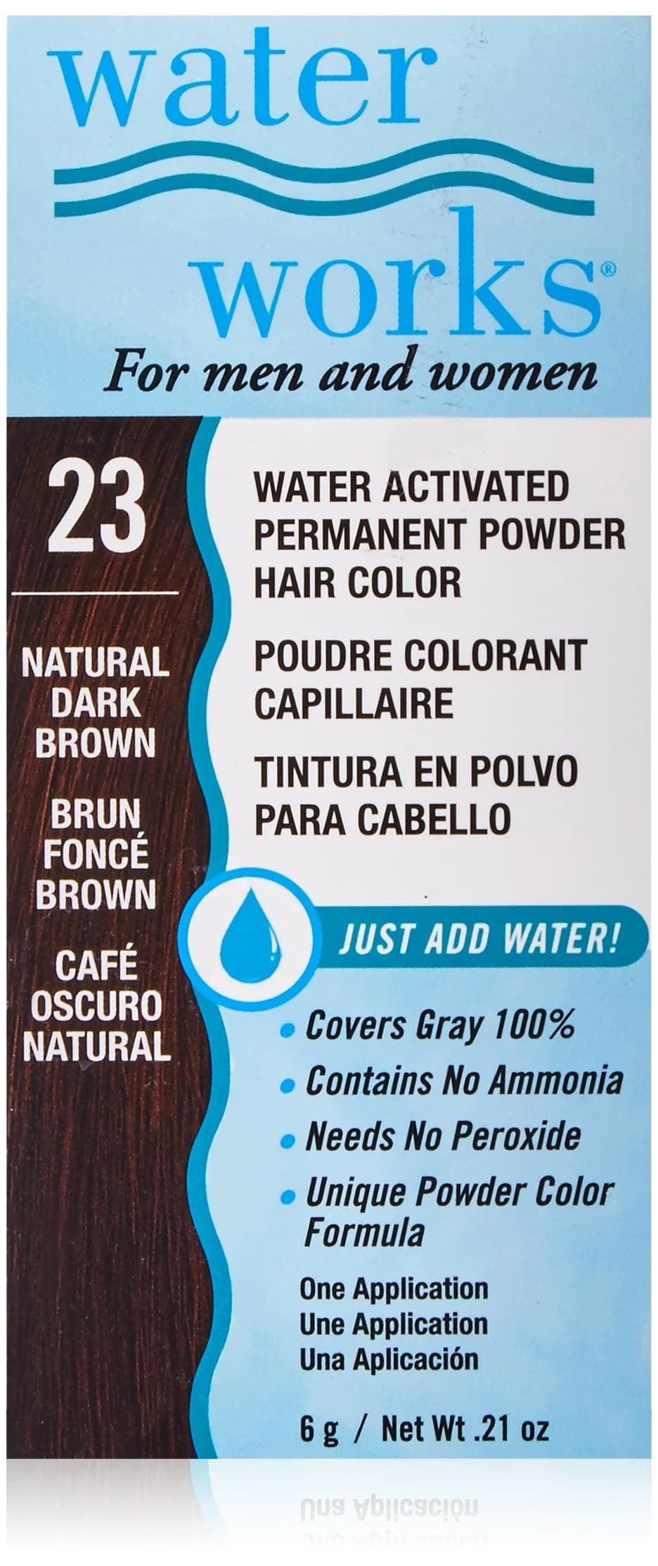 Water Works Water Activated Permanent Powder Hair Color #23 Natural Dark Brown | 6g (0.21oz) Unisex