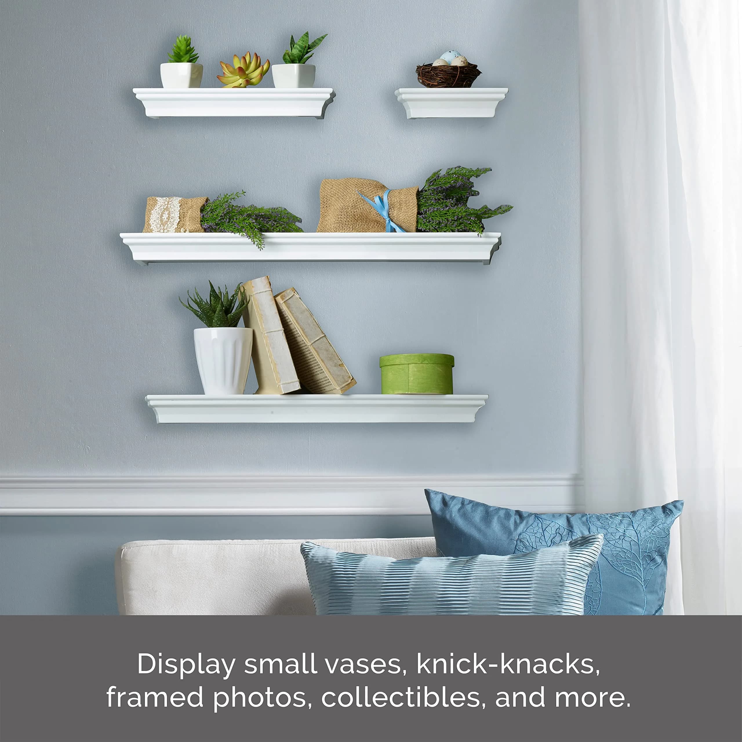 MELANNCO White Floating Wall Shelves Set of 4 | 15.2cm, 30.5cm, 50.8cm, 61cm (6, 12, 20, 24 Inch) | Modern Home Decor Accents - view 5