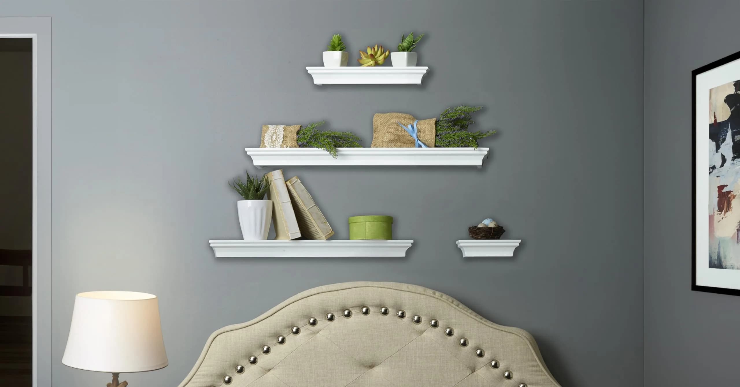 MELANNCO White Floating Wall Shelves Set of 4 | 15.2cm, 30.5cm, 50.8cm, 61cm (6, 12, 20, 24 Inch) | Modern Home Decor Accents - view 6