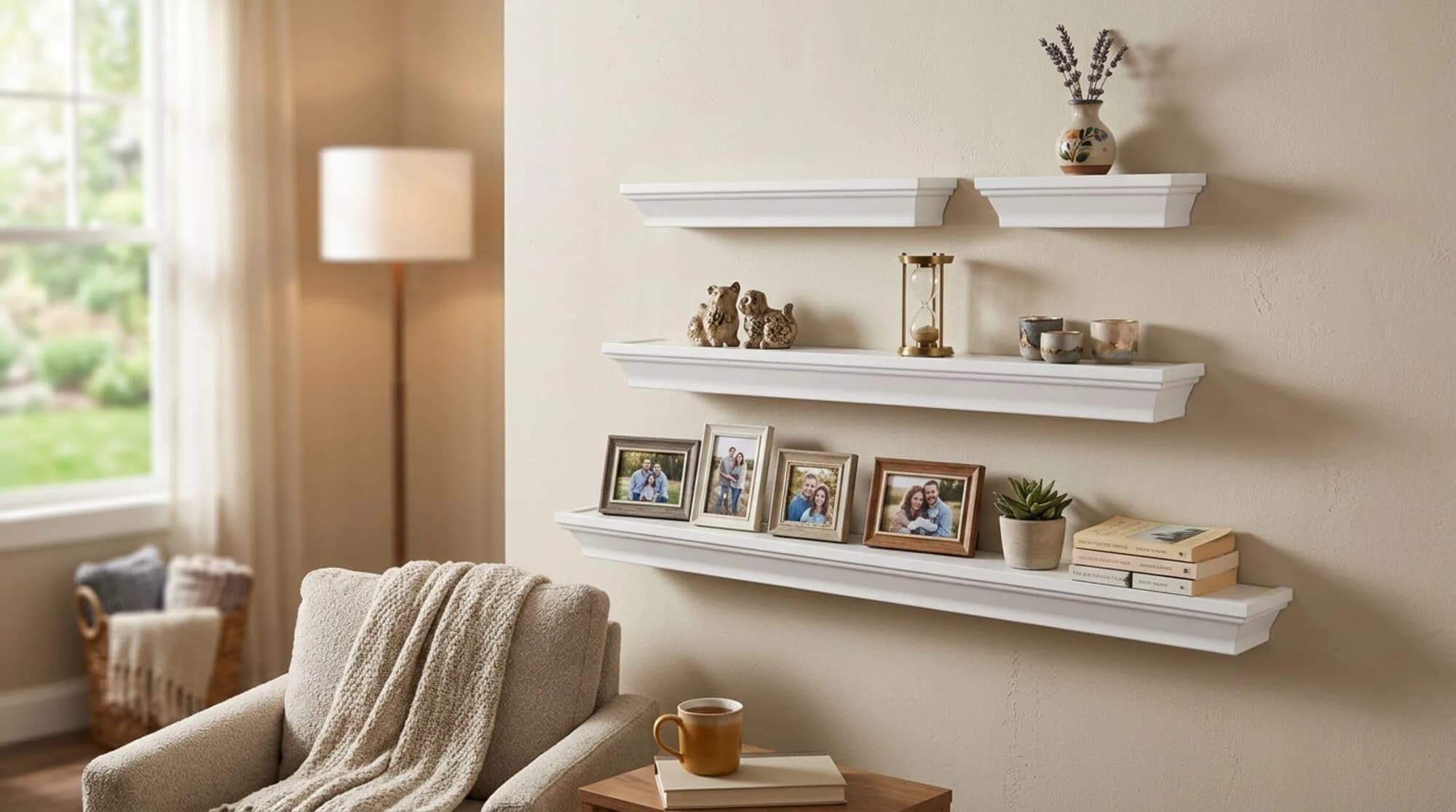 MELANNCO White Floating Wall Shelves Set of 4 | 15.2cm, 30.5cm, 50.8cm, 61cm (6, 12, 20, 24 Inch) | Modern Home Decor Accents - view 2