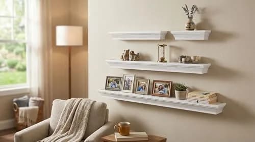 MELANNCO White Floating Wall Shelves Set of 4 | 15.2cm, 30.5cm, 50.8cm, 61cm (6, 12, 20, 24 Inch) | Modern Home Decor Accents thumbnail 2