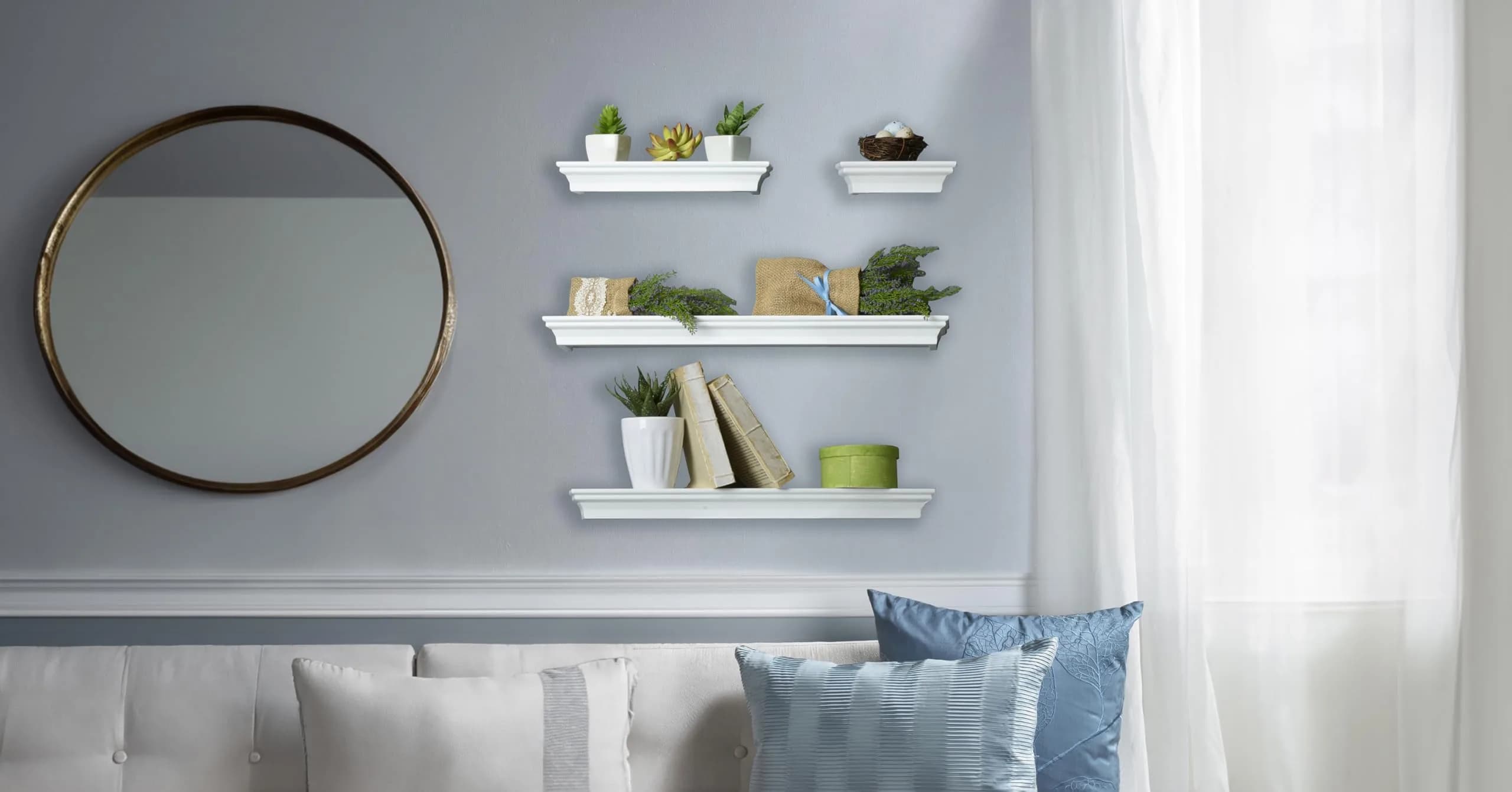 MELANNCO White Floating Wall Shelves Set of 4 | 15.2cm, 30.5cm, 50.8cm, 61cm (6, 12, 20, 24 Inch) | Modern Home Decor Accents - view 3