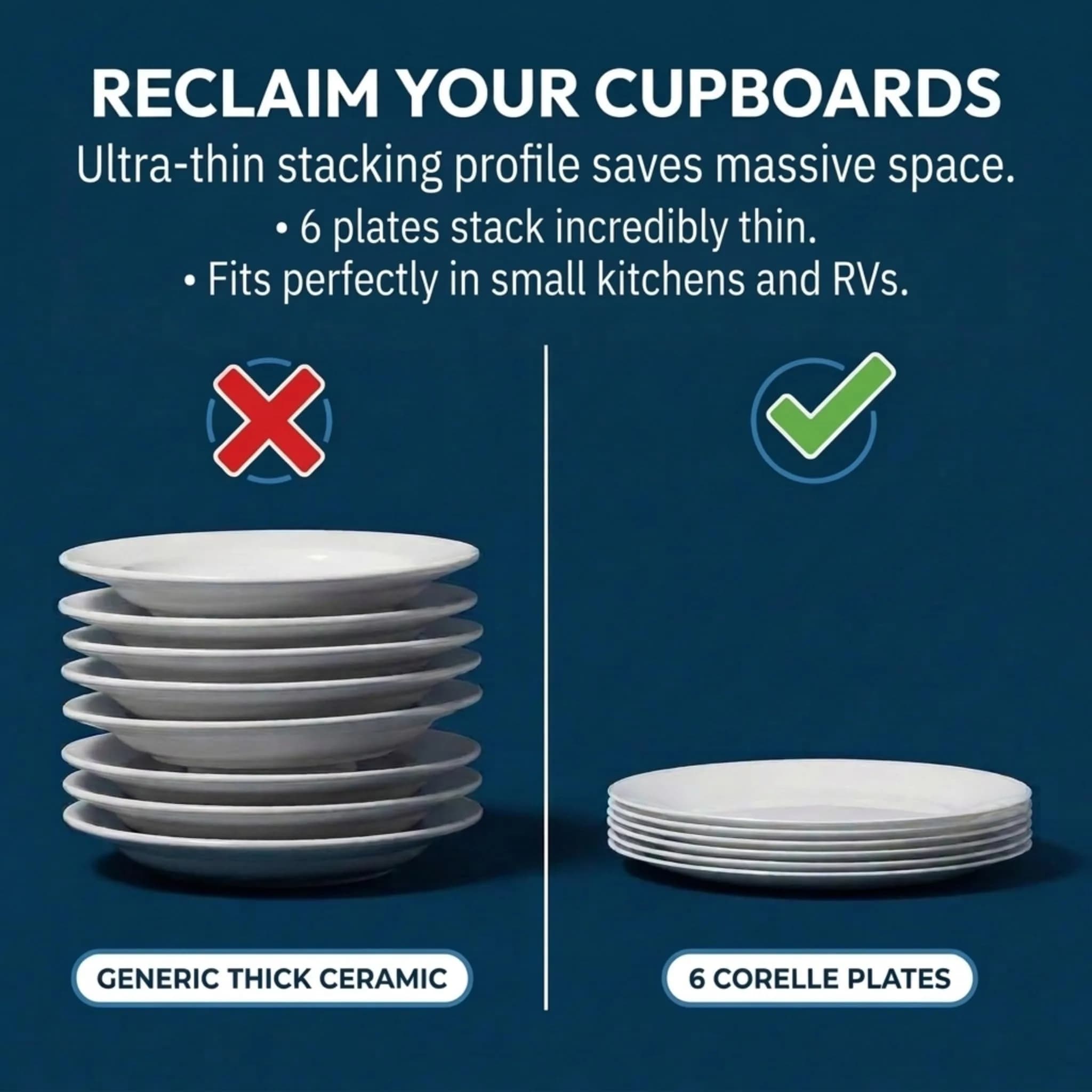 Corelle Winter Frost White Salad Plates Set 21.6cm (8.5-Inch) | Chip & Break Resistant Vitrelle Glass - view 6