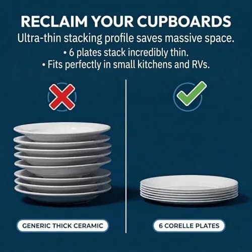 Corelle Winter Frost White Salad Plates Set 21.6cm (8.5-Inch) | Chip & Break Resistant Vitrelle Glass thumbnail 6