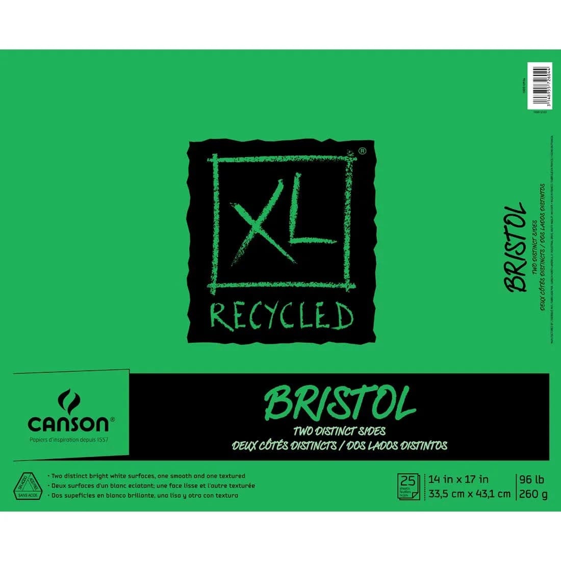 Canson XL Series Vellum Bristol Paper Pad 7x10 inches (25 Sheets, 100lb/260gsm) | Smooth Surface for Pencil, Pastel, Ink — 14x17