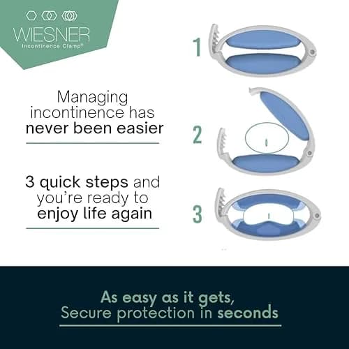 WIESNER Incontinence Clamp - Original Male Incontinence Clamp - 3 Adjustable Sizes - White With Blue Pads thumbnail 6